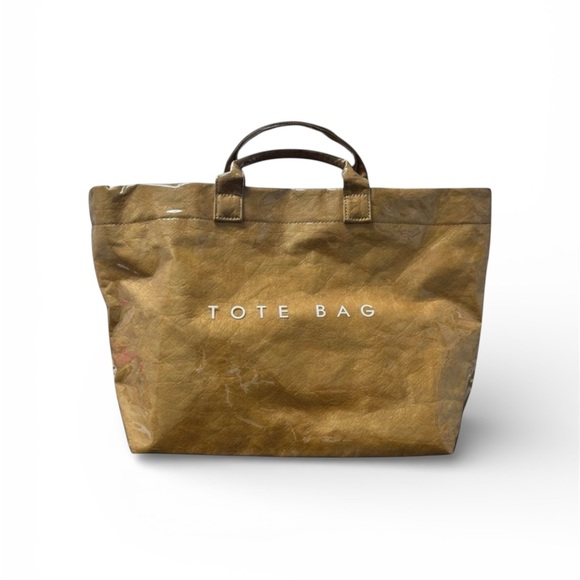 Camel Tan Plastic/Waterproof Tote Bag Medium Work Office Minimalist Carryall - Picture 3 of 6